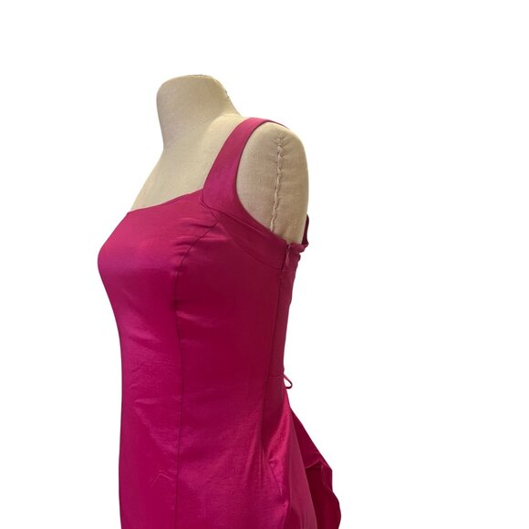 Jump Apparel Pink Dress Fuchsia Satin Gown With Lace-Up Back Sleeveless Ruffle D - Picture 3 of 12
